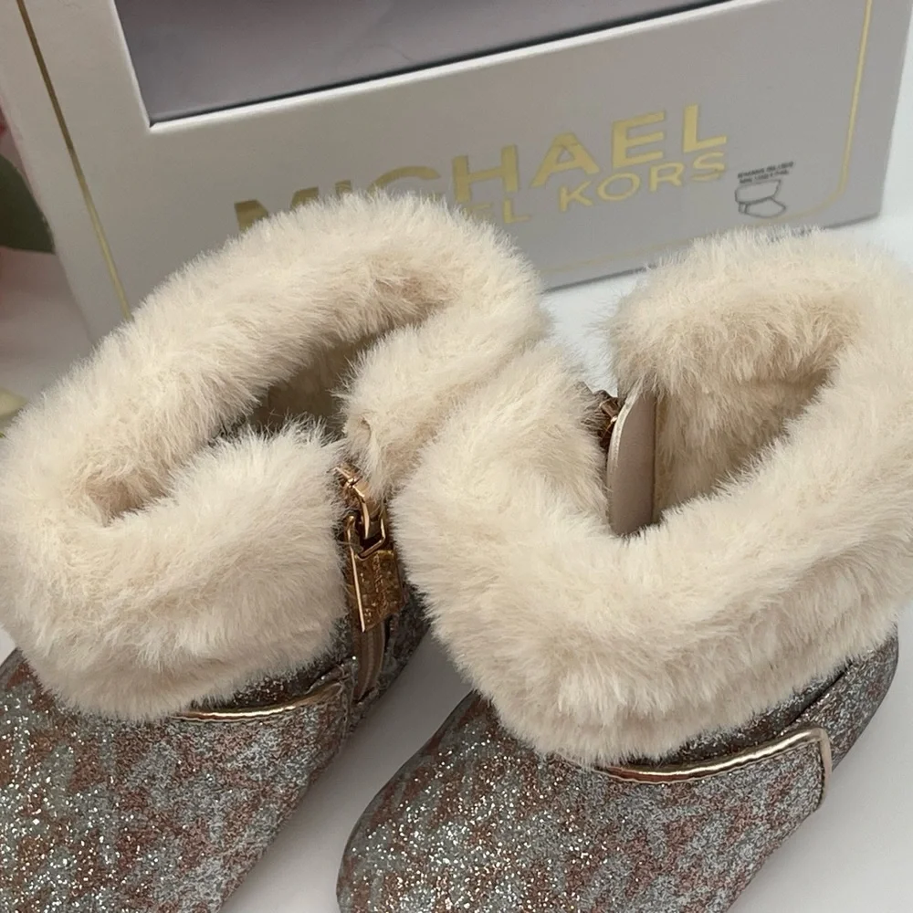 Michael Kors Girls' Glitter Logo Print Boot Crib Shoes